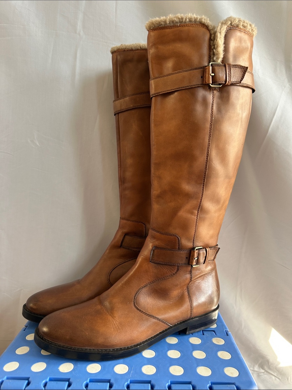 Women's Tan Over-the-Knee Shearling-Trim Riding Boots